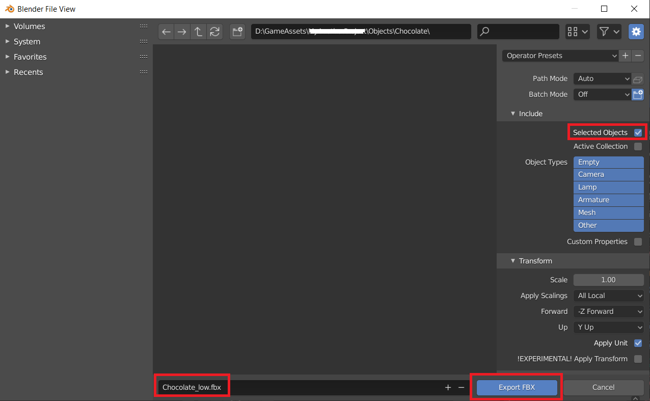 Blender - Export Selected Objects