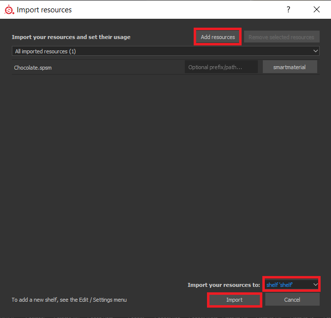 Substance Painter - Import Resources Window