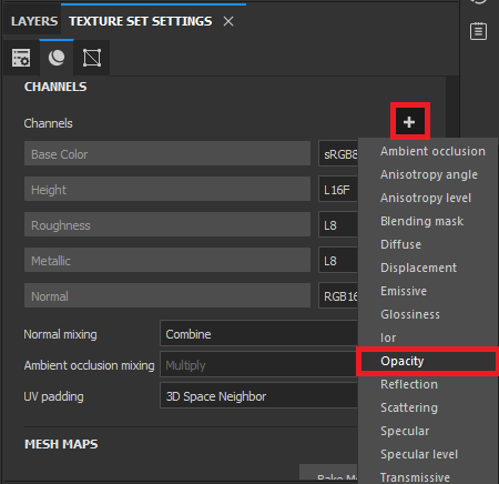 Substance Painter - Add Opacity channel